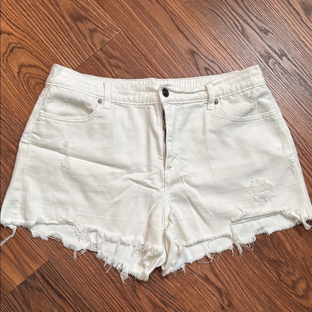 Aerie Women's White Distressed Denim Shorts
